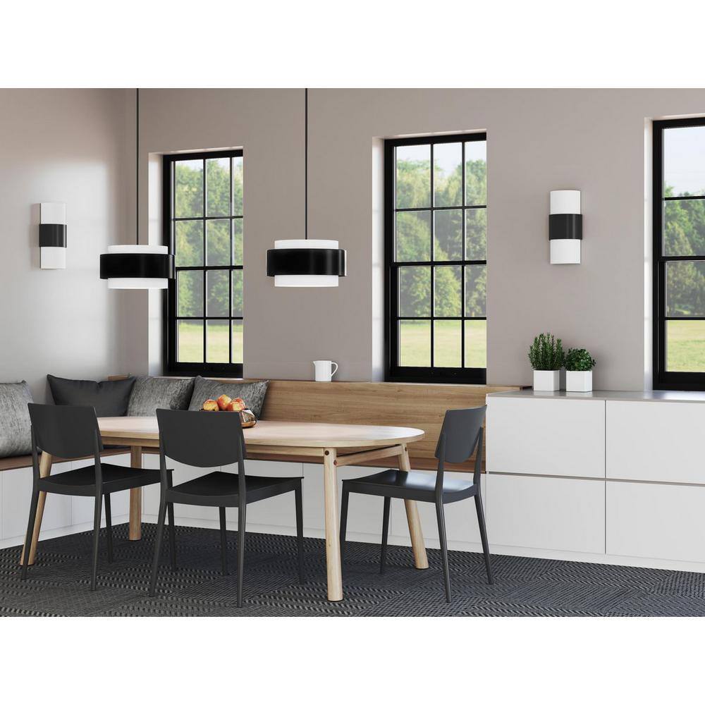 Silva Matte Black and White Linen Drum Pendant Light