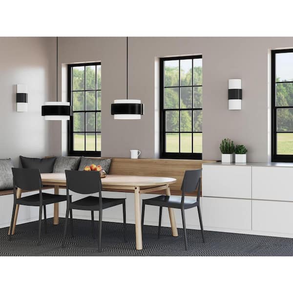 Silva Collection 2-Light Matte Black White Linen Shade Wall Sconce