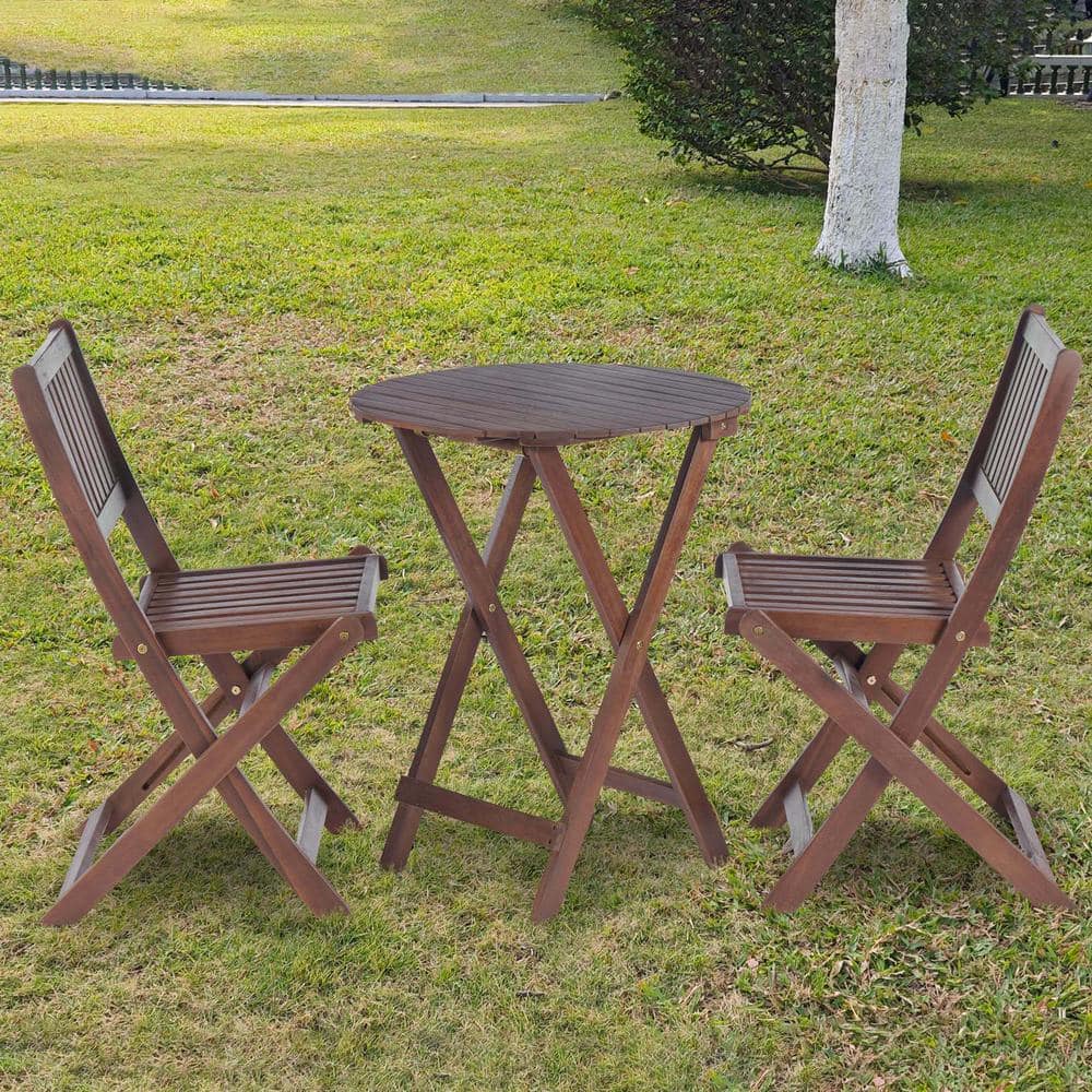 3-Piece Acacia Wood Outdoor Bistro Set, Folding Patio Furniture Outdoor Int