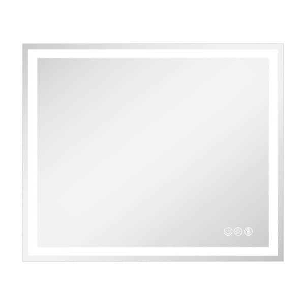 36 in. W x 30 in. H Rectangular Frameless LED Wall Bathroom Vanity Mirror, Tempered Glass