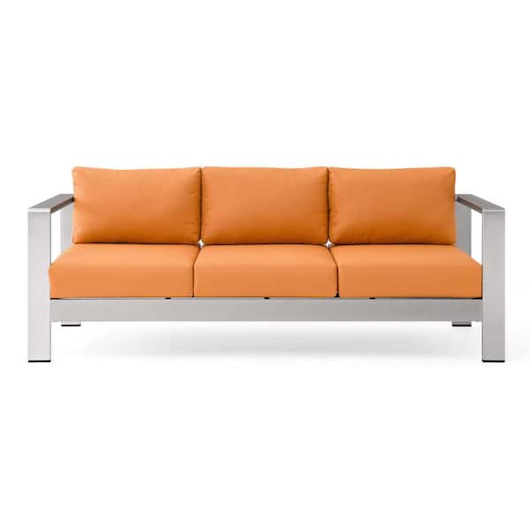 MODWAY Shore Silver Orange Outdoor Patio Aluminum Sofa