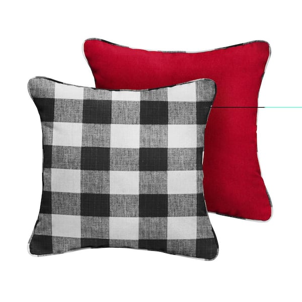 SORRA HOME Crimson Red/Black Buffalo Plaid Outdoor Throw Pillows (2-Pack)