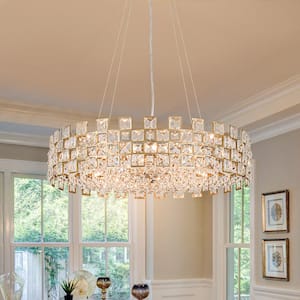 Paisley 8-Light Crystal Drum Chandelier Gold Modern Pendant Light