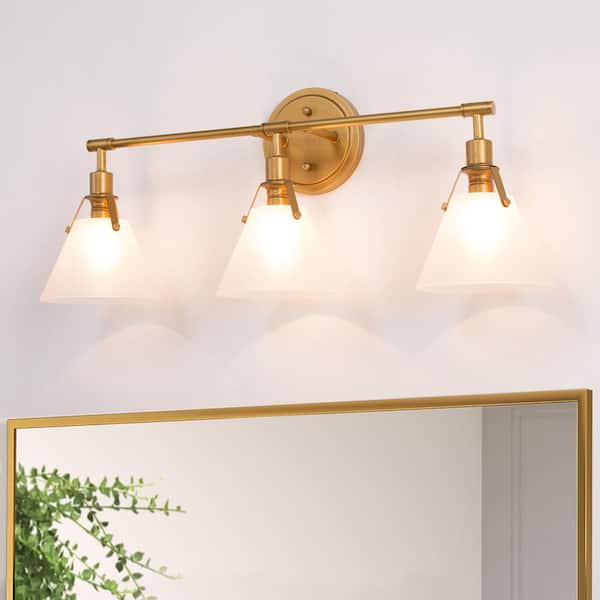 Uolfin Frosted Glass Gold Vanity Light 25 5 In Modern 3 Bathroom Bell Wall Sconce With Shades 628a73yj2ab4158 The Home Depot Uolfin Frosted Glass Gold Vanity Light, Bathroom Wall Light Fixtures Home Depot