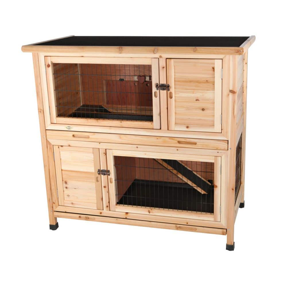 Natural Wooden 2-Story Guinea Pig and Rabbit Hutch with Ramp