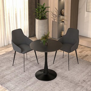 Round Dining Table 24 in. MDF Wood Tabletop with Black Steel Pedestal Seats 4 Bristol Series in Black