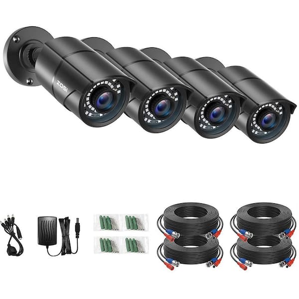 Wired 1080p Black Outdoor Bullet TVI Security Camera Compatible for TVI DVRs (4-Pack)