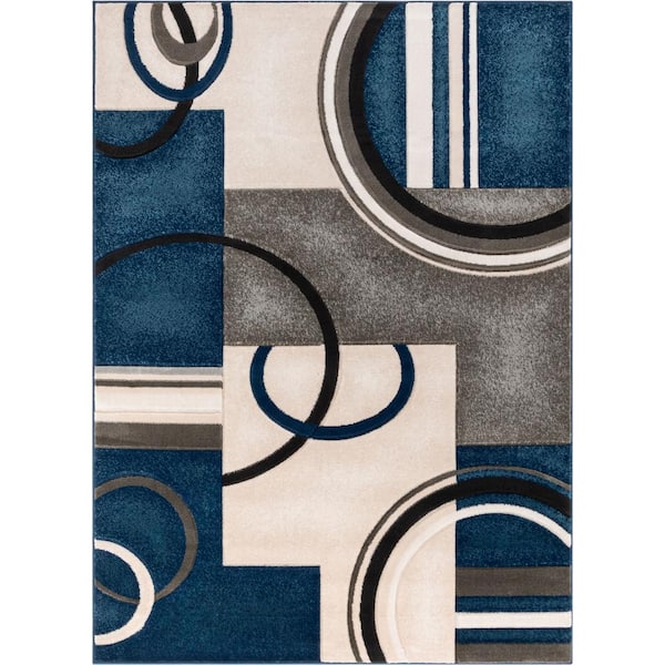 Well Woven Good Vibes Belle Modern Abstract Geometric Dark Blue 7 ft. 10 in. x 9 ft. 10 in. 3D Textured Area Rug