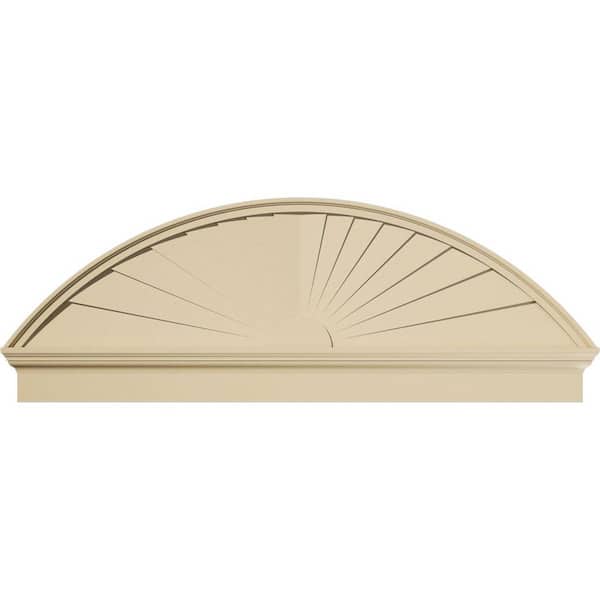 62 in. W x 22-3/8 in. H x 2-3/4 in. P Segment Arch Sunburst Signature Urethane Combination Pediment, Primed Tan