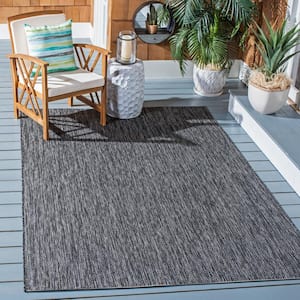 Courtyard Black/Gray 7 ft. x 7 ft. Coastal Dotted Diamond Indoor/Outdoor Patio Square Area Rug