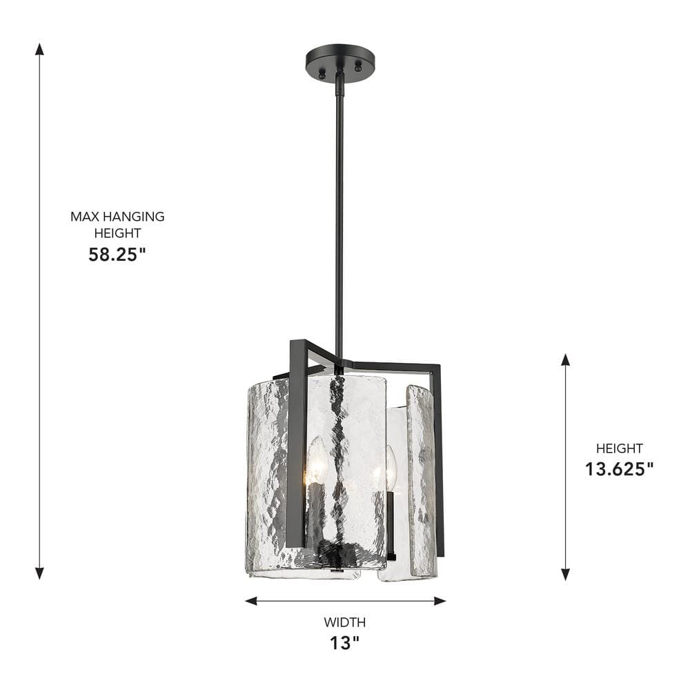 Matte Black Hammered Glass 3-Light Drum Pendant
