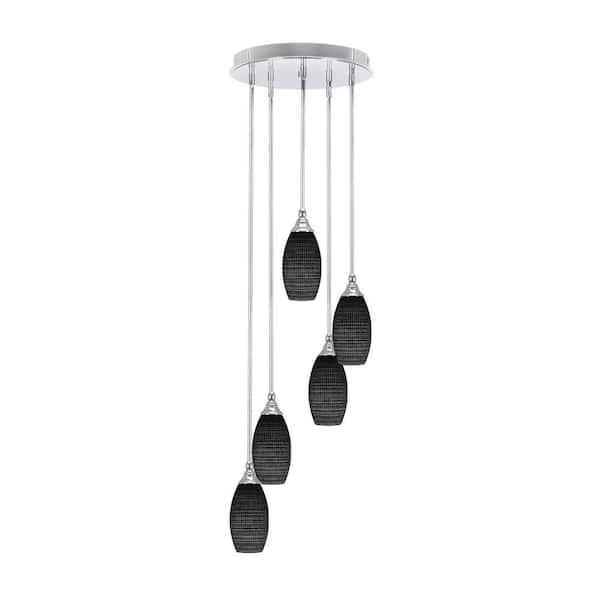 Unbranded Villa 5 Light Chrome Pendant, Cluster Pendant Light with 5.5 in. Black Matrix Glass Shades, No Bulbs Included