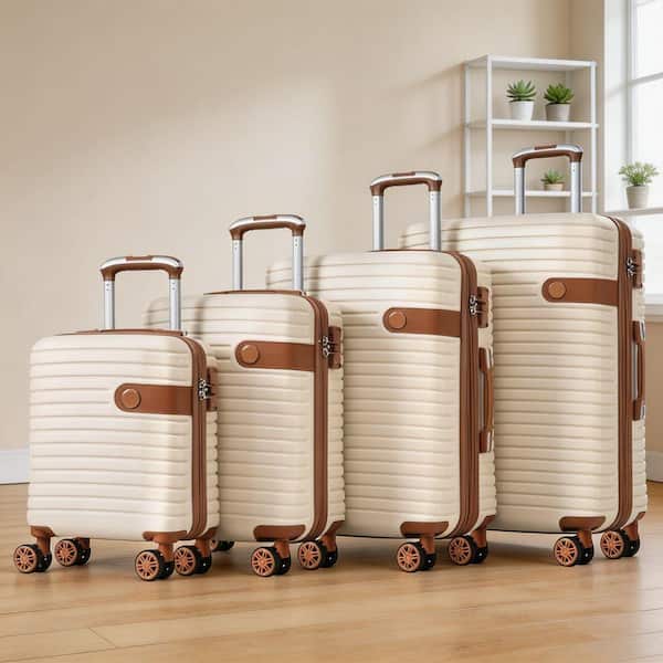LIVACA 4-Piece Cream ABS Plastic Hardside Lightweight Expandable