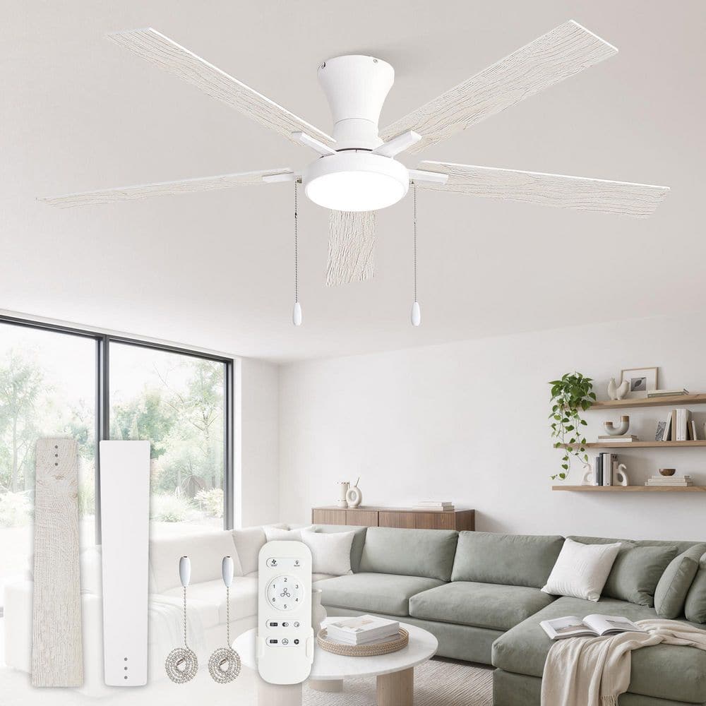 60 in. White Flush Mount in.door/Outdoor Ceiling Fan with Light Pull Chain Remote Quiet DC Motor Standard living room price history on PriceWatchPro