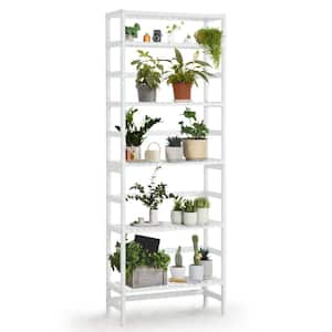 63.7 in. Tall White Bamboo 6-Shelf Free Standing Bookcase with Open Storage