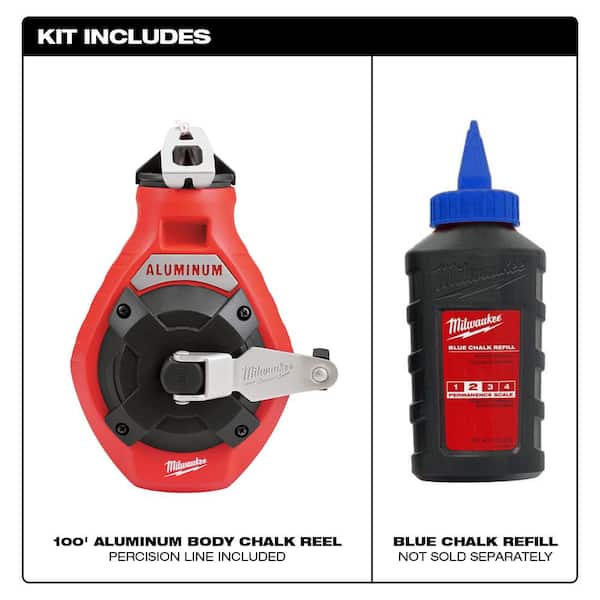 Milwaukee 100 ft. Precision Line Chalk Reel Kit with Blue Chalk with 100  ft. Bold Line Chalk Reel Kit with Red Chalk 48-22-3992-48-22-3986 - The  Home Depot