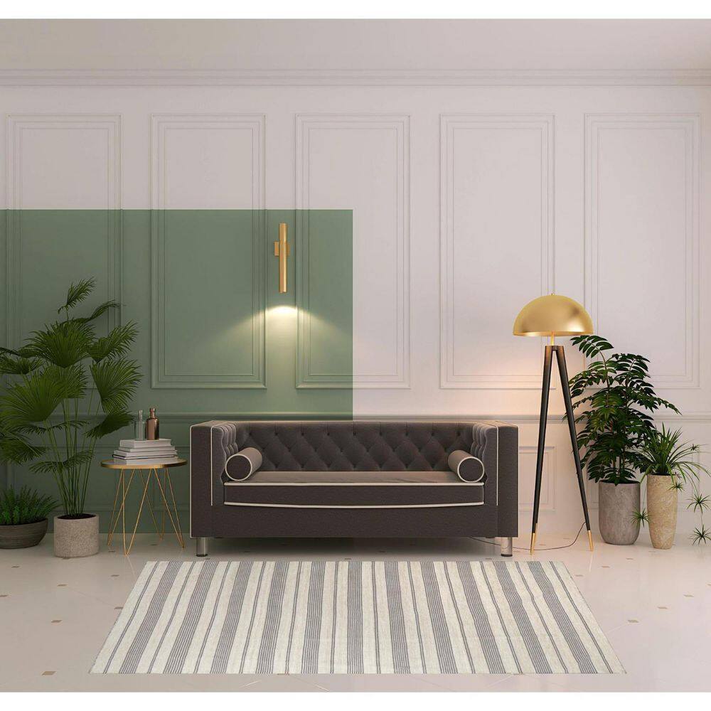 Handmade Ivory and Gray Striped Synthetic Area Rug, 5' x 8'
