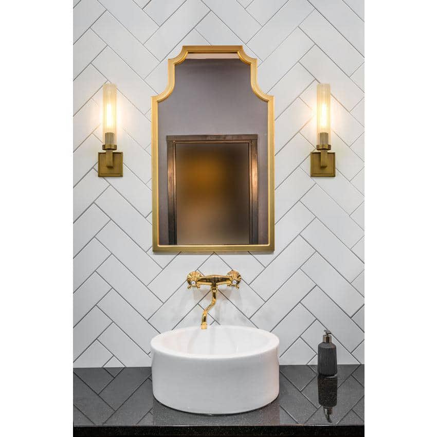 Elegant Fluted Glass & Rubbed Brass Wall Sconce - Dimmable