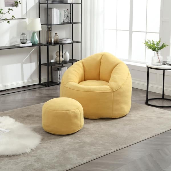 Yellow Microfiber Bean Bag Chair with Ottoman, Foam Filled Lounge Seat for Bedroom, Living Room and Reading Room