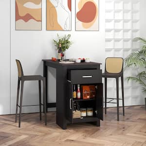 Black 35.5 in. Bar Table Counter Height Dining Table with Storage Cabinet and Drawer