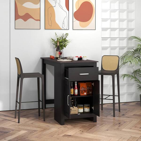 Costway Black 35.5 in. Bar Table Counter Height Dining Table with Storage Cabinet and Drawer M1C 10N877MW The Home Depot