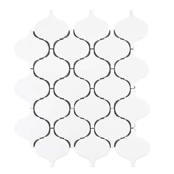 Monet White 9.84 in. x 11.61 in. Lantern Glossy Arabesque Mosaic Porcelain Wall and Pool Tile Sample (1.58 sq. ft./Case)