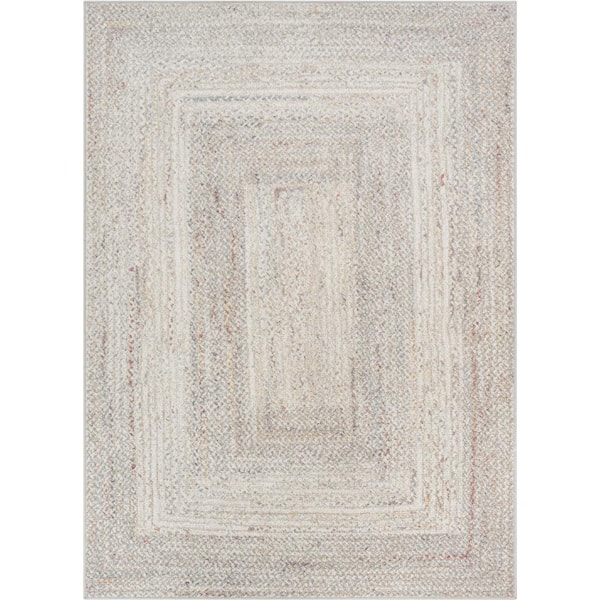 Well Woven Rodeo Chindi Modern Solid and Striped Ivory Yellow 7 ft. 10 in. x 9 ft. 10 in. Area Rug