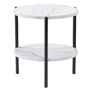 Ayla 15"in. Marbled Effect Round White Engineered Wood Top 2-Tiered End Table