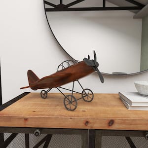 Brown Wood Airplane Sculpture