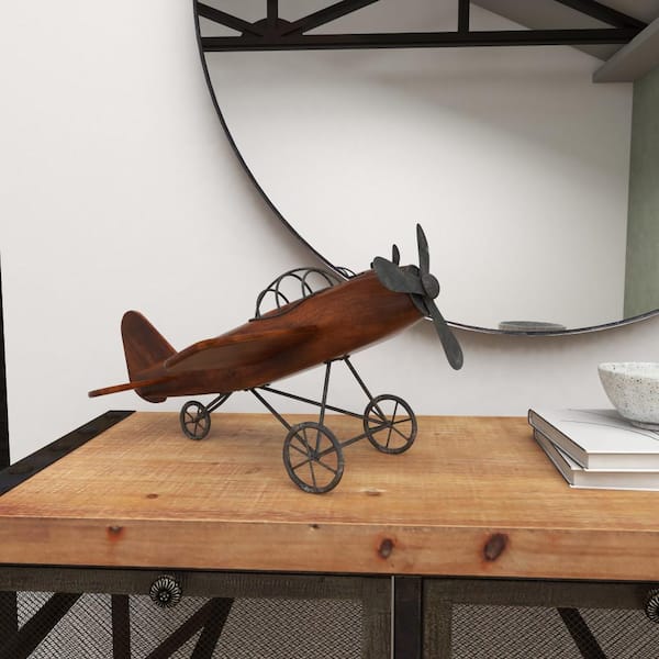 Litton Lane Brown Wood Airplane Sculpture