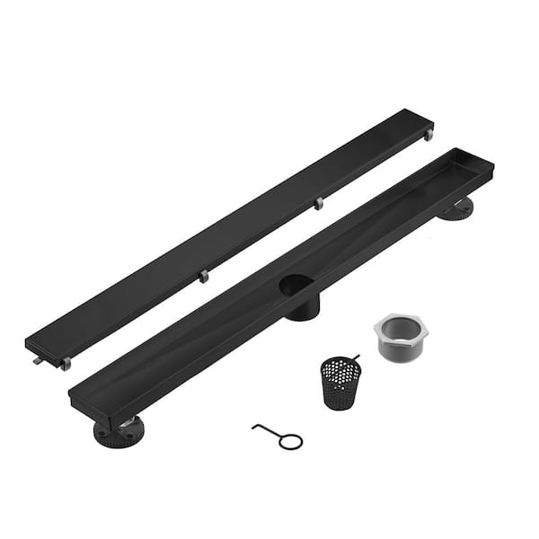 36 in. Shower Drain with 2-in-1 Tile Insert Panel with Square Pattern Drain Cover in Matte Black