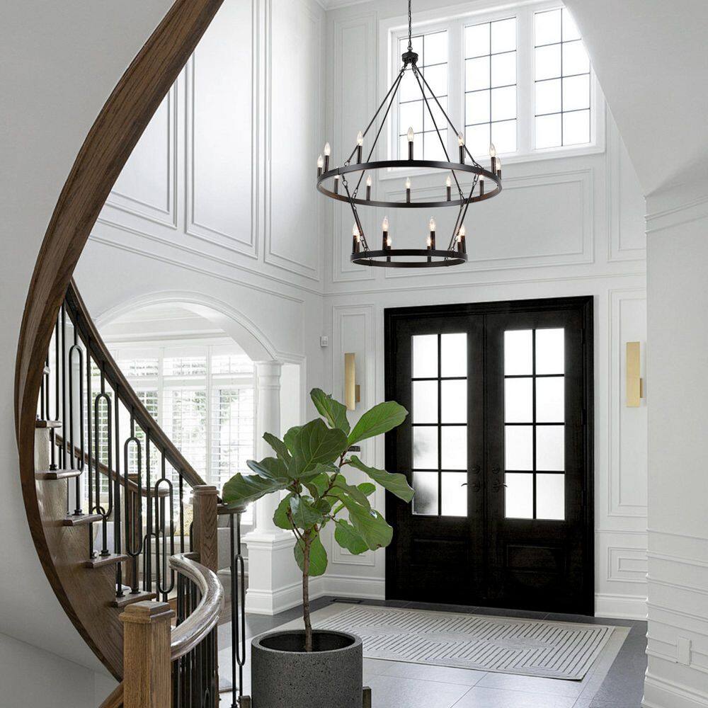 20-Light Black 2-Tier Farmhouse Candlestick Circle Wagon Wheel Chandelier Lighting Fixture for Living Room price history on PriceWatchPro