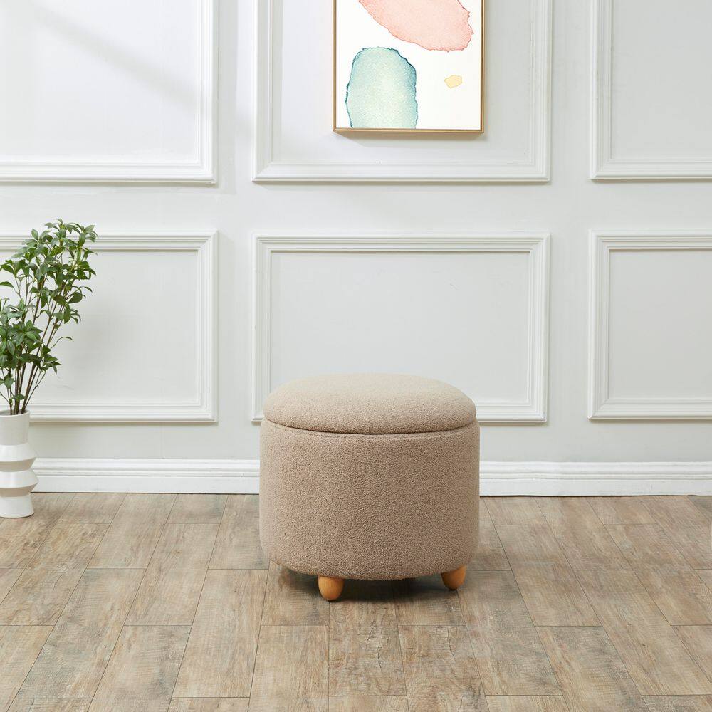 Mariabella Brown/Natural Faux Shearling Round Storage Small Ottoman