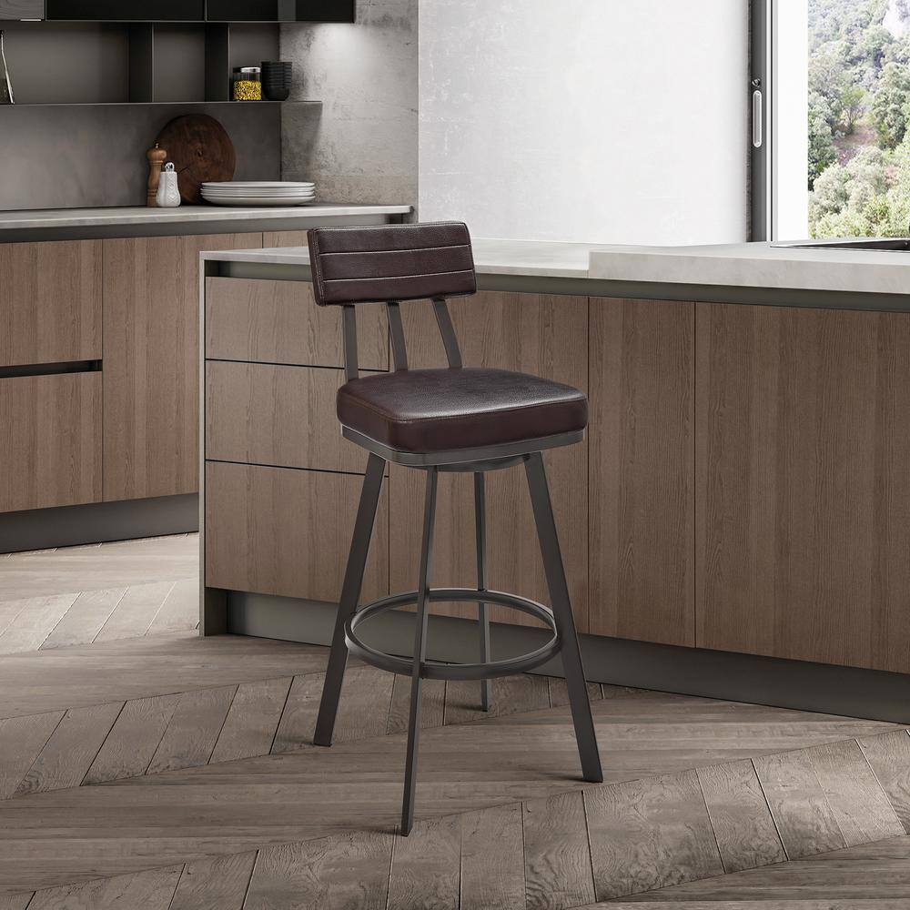 Brown Metal Swivel Adjustable Faux Leather Counter Stool