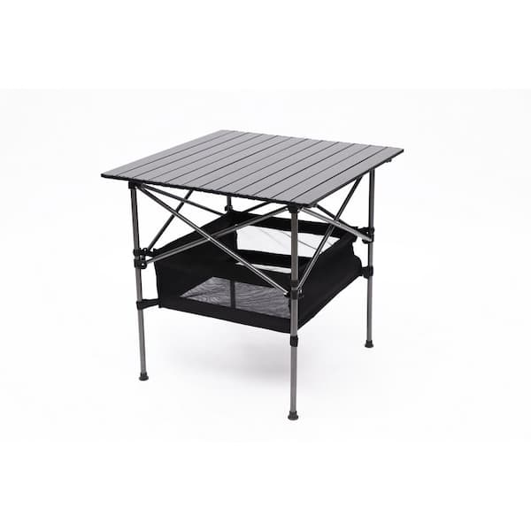 Unbranded 27.6 in. Gray Square Aluminum Picnic Table Seats 4 People with Carrying Bag
