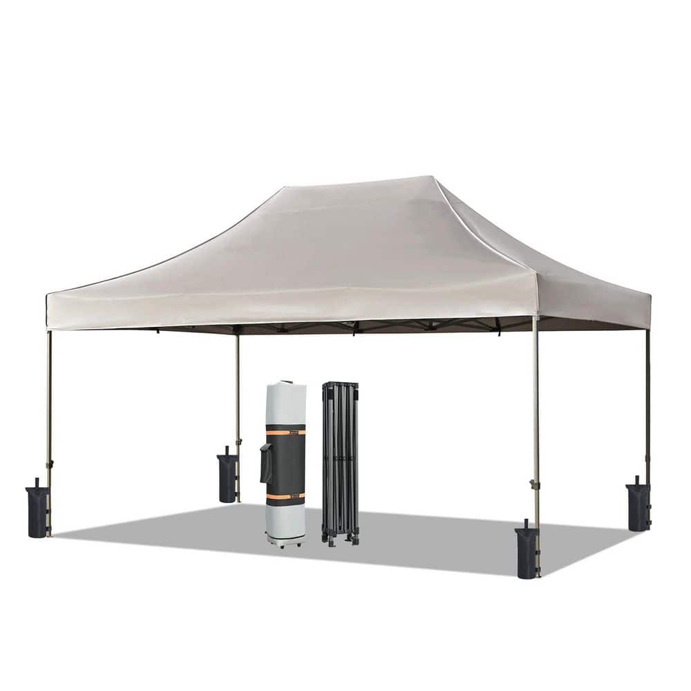 10 ft. x 15 ft. Khaki Pop Up Canopy Tent with 4 Sidewalls UV