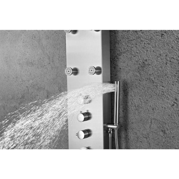 Fontan 64 in. 6-Jetted Full Body Shower Panel with Heavy Rain Shower and Spray Wand in Brushed Stainless Steel