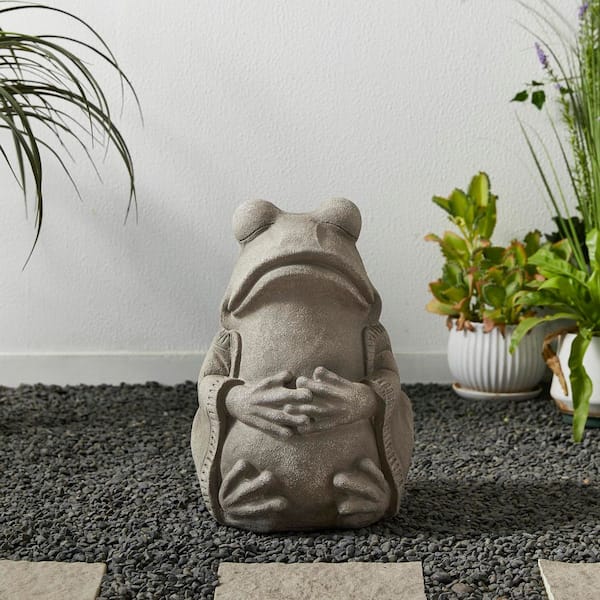 16.75 in. H MGO Faux Concrete Zen-Style Frog Garden Statue