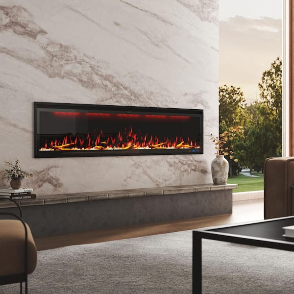 Luminara 74 in. WiFi-Enabled Recessed and Wall Mounted Electric Fireplace in Black with Alexa and Smart APP Control