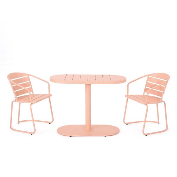 Matte Coral 3-Piece Metal Oval Outdoor Patio Bistro Set