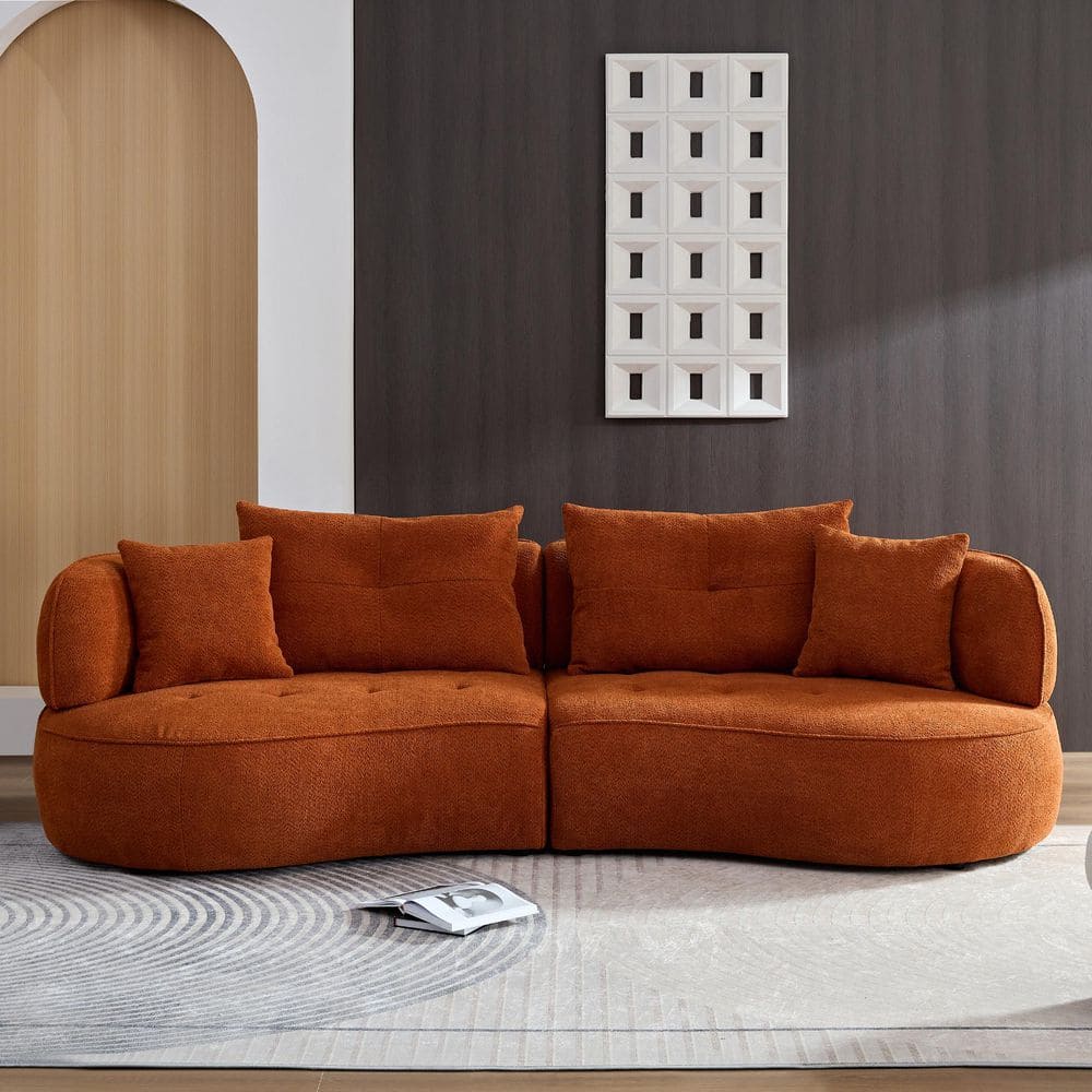 109 in W Round Arm Fabric Reactangle Sectional Sofa in. Orange with Removable Pillows
