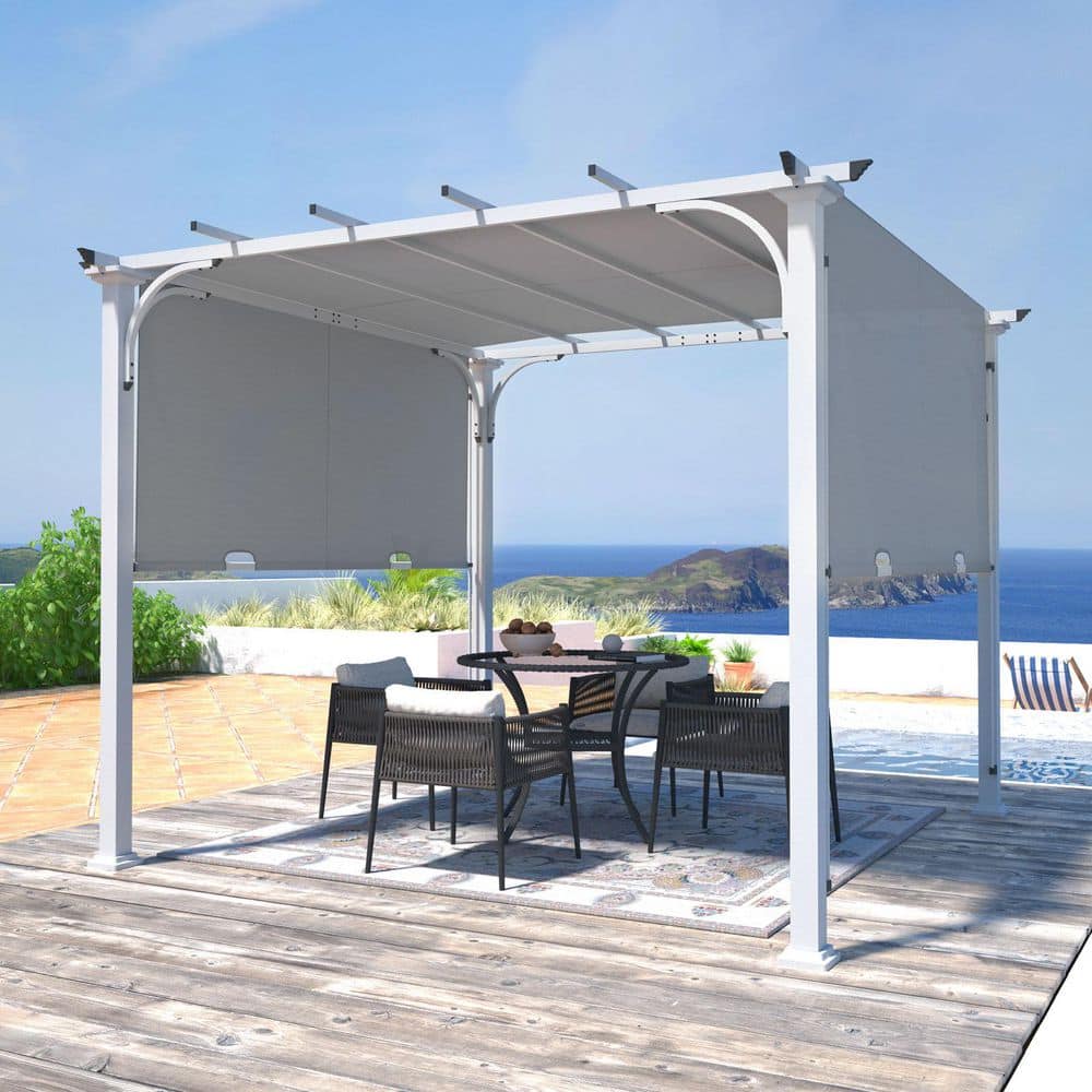 Steel Outdoor Patio Pergola with Retractable 10 ft. x 10 ft. Textilene Canopy Shade for Backyard, Garden and Lawn, Gray price history on PriceWatchPro