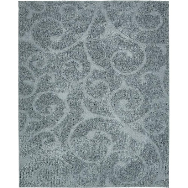 Unique Loom Floral Shag Carved Blue 8' 0 x 10' 0 Area Rug