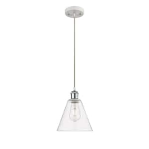 Berkshire 60-Watt 1-Light White and Polished Chrome Shaded Mini Pendant Light with Clear Glass Clear Glass Shade