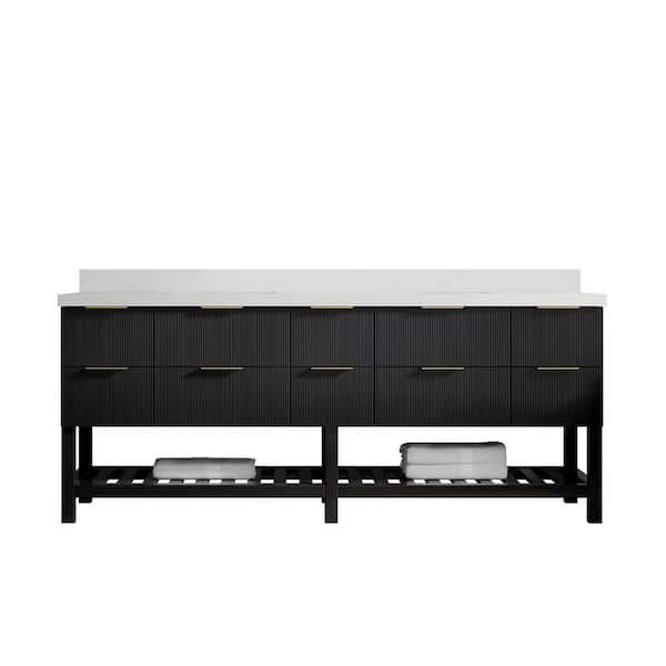 Willow Collections Catalina 84 in. W x 22 in. D x 36 in. H Double Sink Bath Vanity in Black with 2 in. White Qt. Top