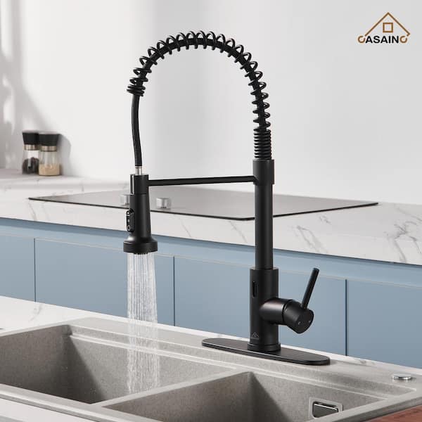Single Handle Pull Down Sprayer Kitchen Faucet with Touchless Sensor, Deckplate Included in Matte Black