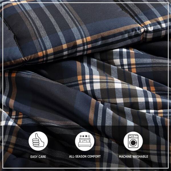 Wrangler City Flats Plaid 3-Piece Blue Microfiber King Duvet Cover