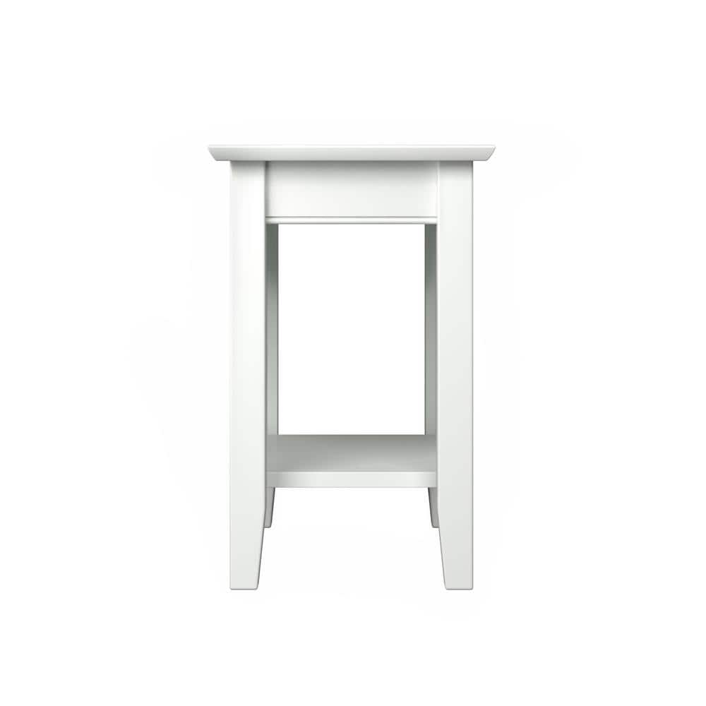 White Wood Chair Side Table with USB Charging Ports