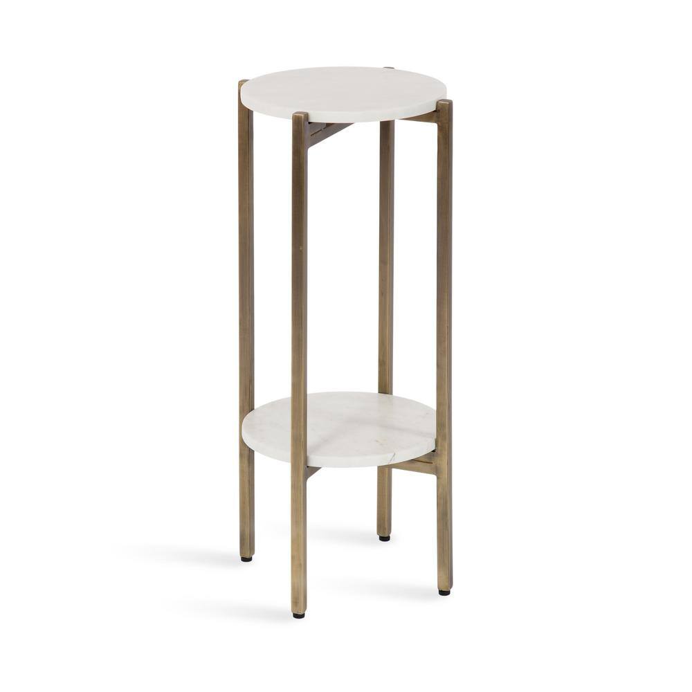 Moxley 10.75 in. Gold Round Marble End Table - thumbnail 3