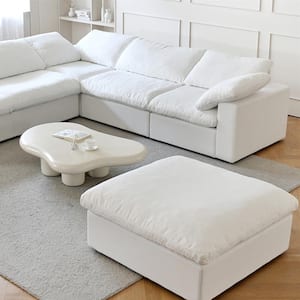 118 in. Square Arm 5-Piece Linen L-Shaped Sectional Sofa Corner Cloud Couch in White with Ottoman